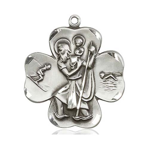 Sterling Silver 1in St Christopher Clover Medal