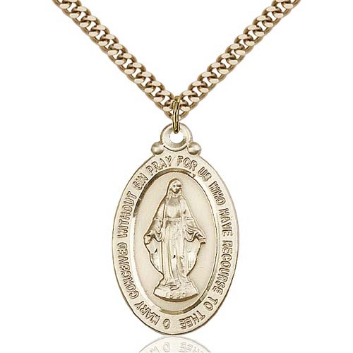 Gold Filled Sterling Silver 1 1/8in Miraculous Medal & 24in Chain