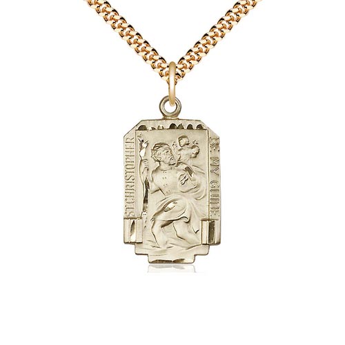 Gold Filled Sterling Silver Men's St Christopher Be My Guide Necklace
