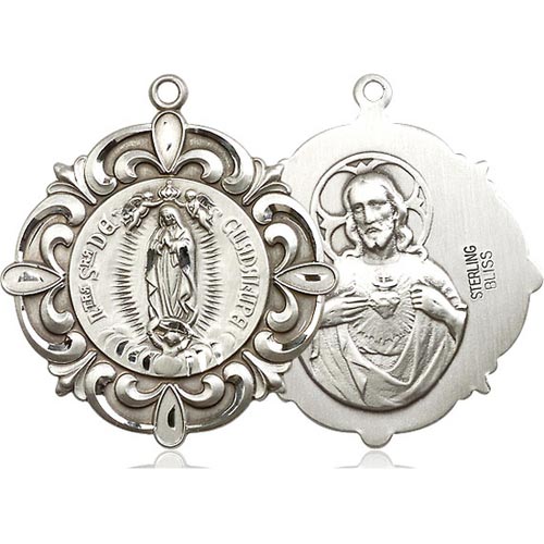 Sterling Silver Our Lady of Guadalupe Medal  1 1/4in