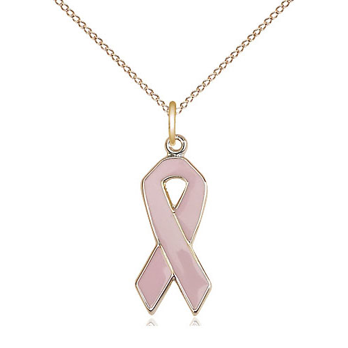 Gold Filled Sterling Silver Cancer Awareness Pink Ribbon Necklace