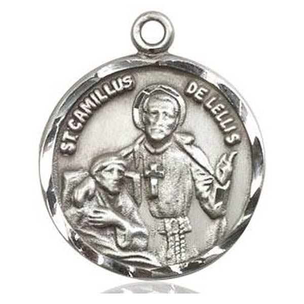 Sterling Silver Round St Camillus Medal 3/4in