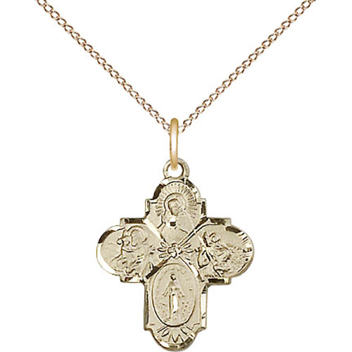 Gold Filled Sterling Silver Small Four Way Cross Necklace