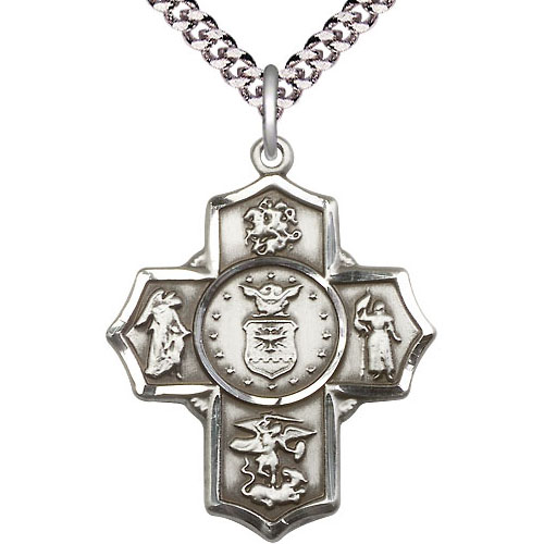 Sterling Silver Five Way US Air Force Medal & 24in Chain