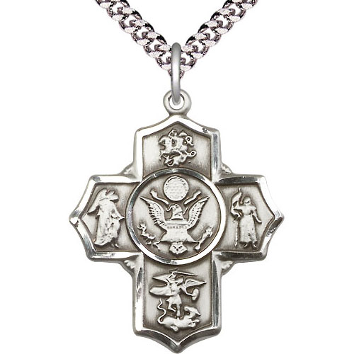 Sterling Silver Five Way US Army Medal & 24in Chain