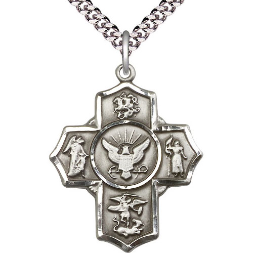Sterling Silver Five Way US Navy Medal & 24in Chain