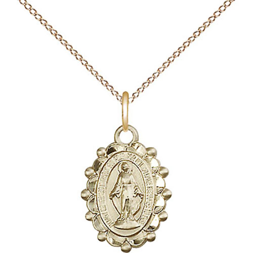 Gold Filled Sterling Silver Small Fancy Miraculous Medal Necklace