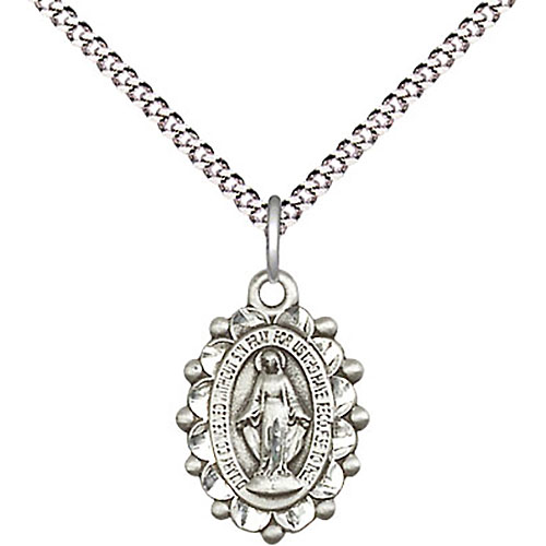 Sterling Silver Small Fancy Miraculous Medal Necklace