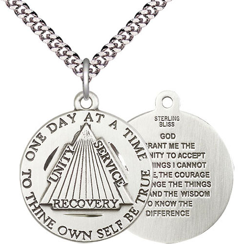 Sterling Silver Men's Recovery Coin Medal Necklace