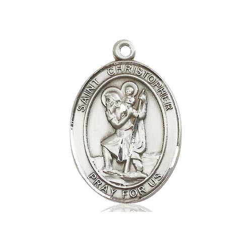Sterling Silver Oval St Christopher Medal 1in