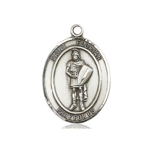 Sterling Silver Oval St Florian Medal 1in
