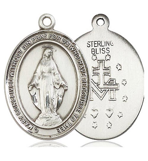 Sterling Silver Men's Oval Miraculous Medal 1in