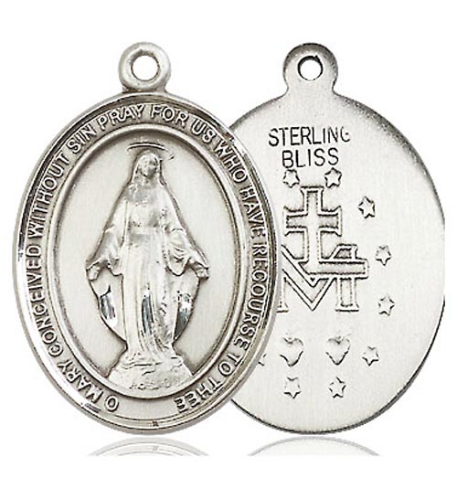 Sterling Silver Men's Oval Miraculous Medal 1in
