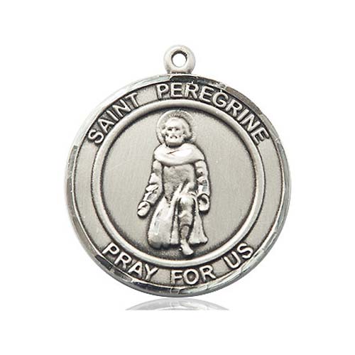 Sterling Silver 7/8in St Peregrine Pray For Us Round Medal