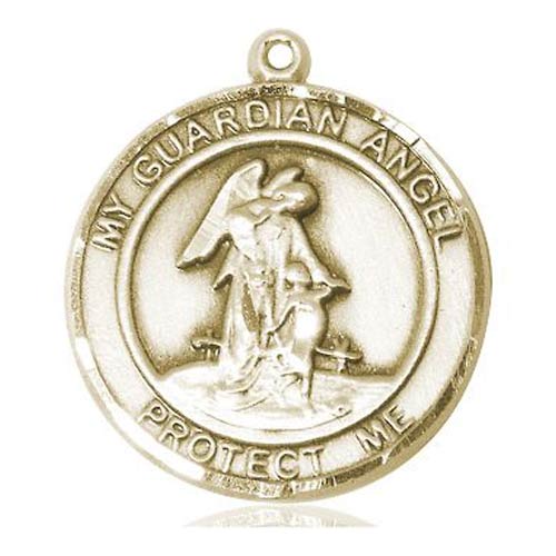 14k Yellow Gold My Guardian Angel Medal 7/8in