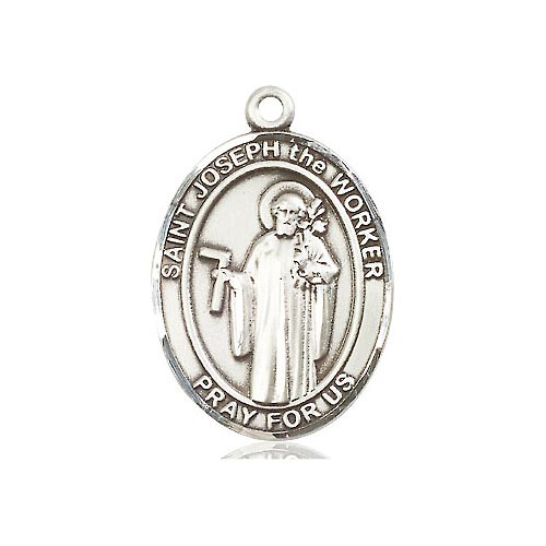 Sterling Silver Oval St Joseph the Worker Medal 1in