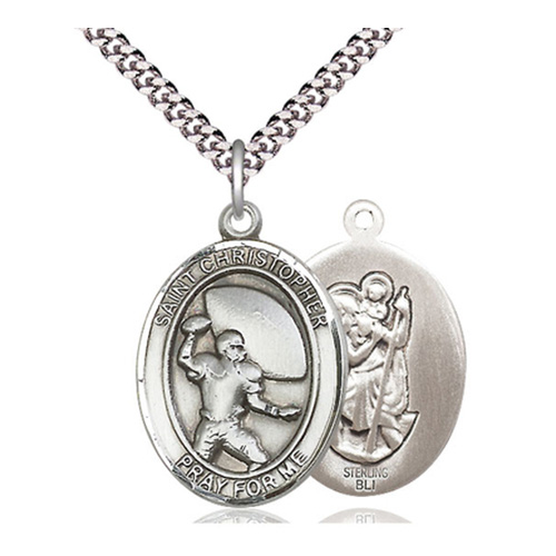 Sterling Silver 1in St Christopher Football Medal & 24in Chain