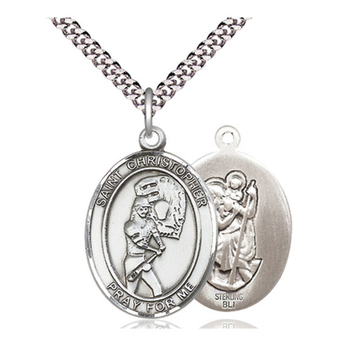 Sterling Silver 1in St Christopher Softball Medal & 24in Chain