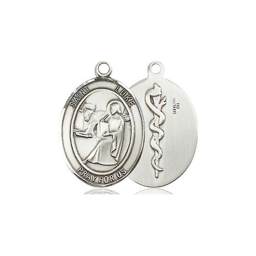 Sterling Silver Oval St Luke the Apostle & Doctor Medal 3/4in