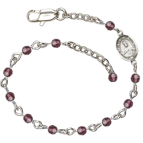 Silver-plated Brass Scapular Medal Rosary Bracelet With Amethyst Crystal Beads