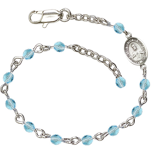 Silver-plated Brass Scapular Medal Rosary Bracelet With Aquamarine Crystal Beads