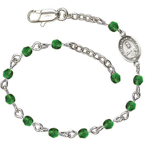 Silver-plated Brass Scapular Medal Rosary Bracelet With Emerald Crystal Beads