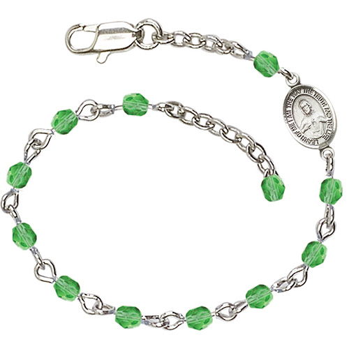 Silver-plated Brass Scapular Medal Rosary Bracelet With Peridot Crystal Beads