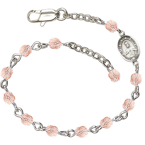 Silver-plated Brass Scapular Medal Rosary Bracelet With Pink Crystal Beads