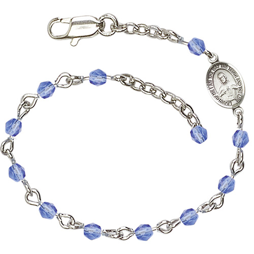 Silver-plated Brass Scapular Medal Rosary Bracelet With Sapphire Crystal Beads