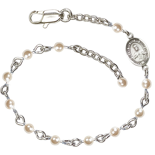 Silver-plated Brass Scapular Medal Rosary Bracelet With Imitation Pearl Beads