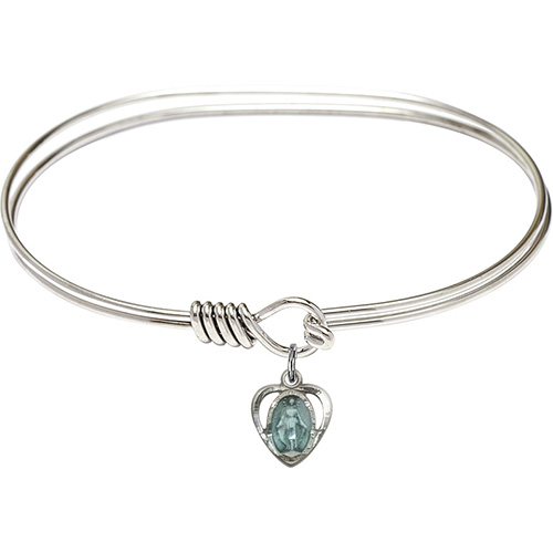 Rhodium-plated Brass Eye Hook Bangle Bracelet With Sterling Silver Miraculous Heart Charm 7in
