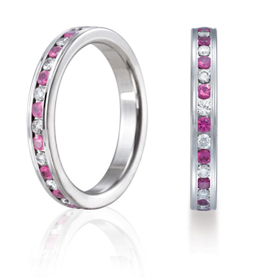 Benchmark 3/4 CT Pink Sapphire & Diamond Platinum Band 3mm