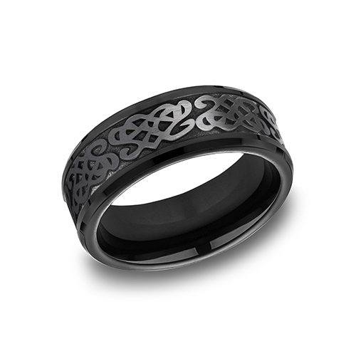 Black Titanium 8mm Wedding Band with Celtic Script Texture