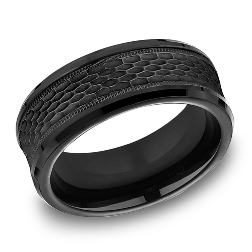 Black Titanium 8mm Mesh Texture Ring with Milgrain