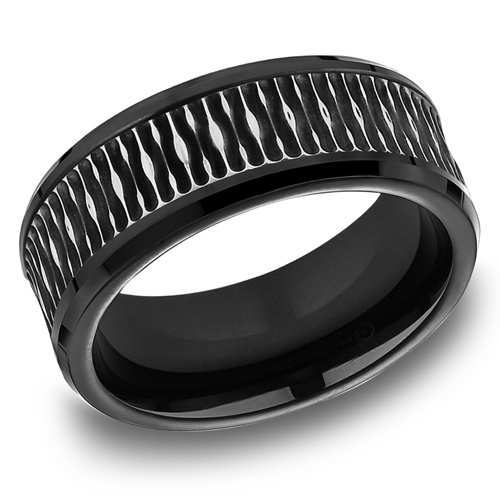 Black Titanium 8mm Wedding Band with Ribbed Texture