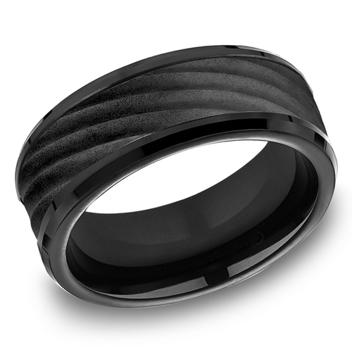 Black Titanium 8mm Wedding Band with Raised Swirl Texture