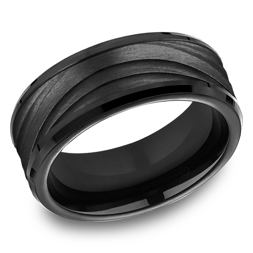 Black Titanium 8mm Wedding Band with Deep Wave Texture