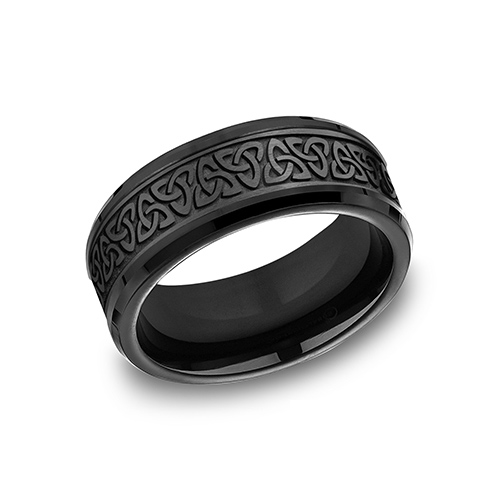 Black Titanium 9mm Wedding Band with Celtic Knot Design