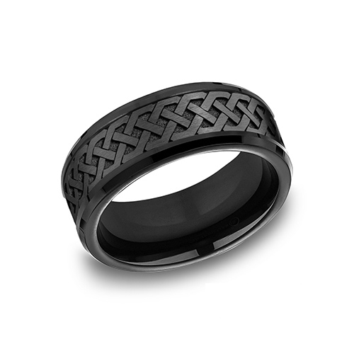 Black Titanium 9mm Wedding Band with Celtic Love Knot Design
