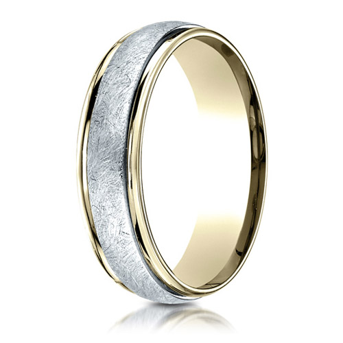 18k Gold and Platinum 6mm Wedding Band with Swirl Satin Finish
