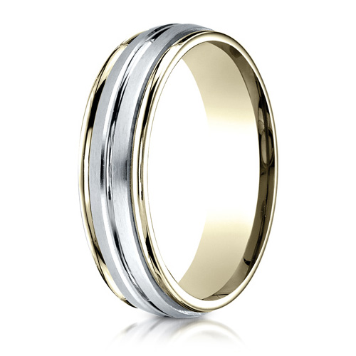 18k Yellow Gold and Platinum 6mm Ridged Wedding Band