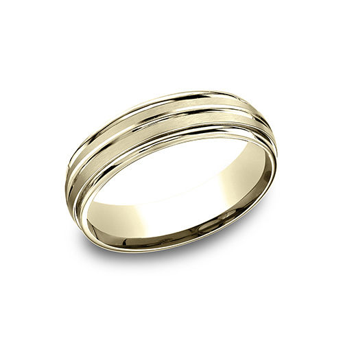 14kt Yellow Gold 6mm Satin Ridged Wedding Band