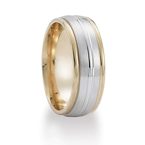 14k Two-tone Gold 8mm Ridged Wedding Band
