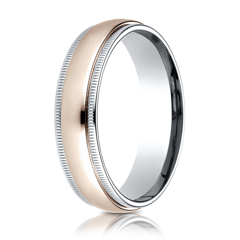 14kt White and Rose Gold 6mm Wedding Band with Milgrain