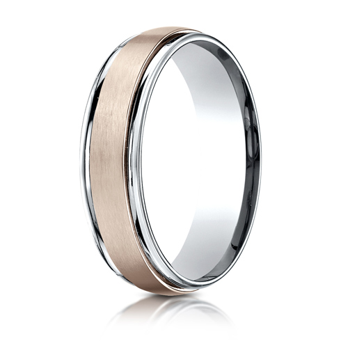 6mm 14kt White and Rose Gold Wedding Band with Satin Finish