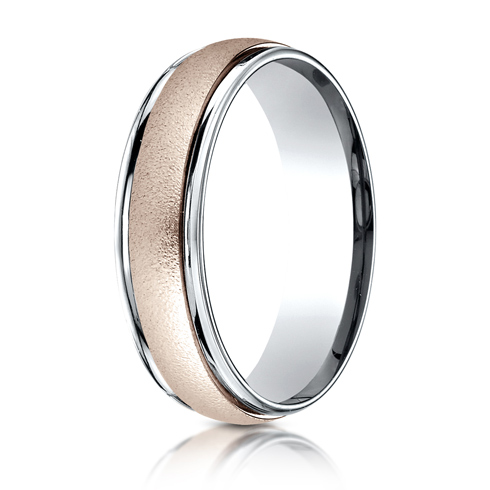 14kt White and Rose Gold 6mm Wedding Band with Wirebrush Finish