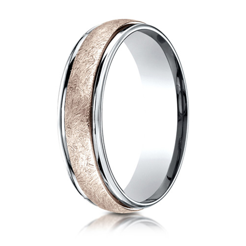 14kt White and Rose Gold Wedding Band with Swirled Spin Finish 6mm