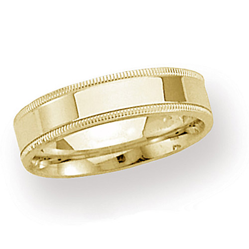 14k Yellow Gold 4mm Milgrain Comfort Fit Flat Wedding Band
