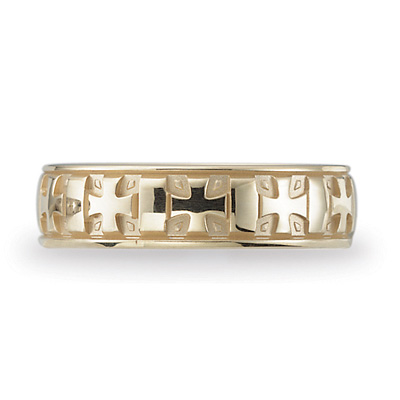14k Yellow Gold 6mm Wedding Band with Iron Crosses