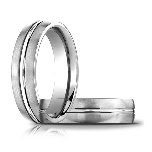 14kt White Gold 6mm Satin Wedding Band with Polished Center